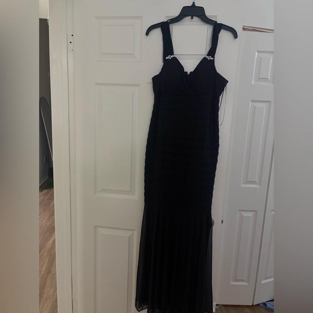 R&M Richards Black Maxi Dress with Embellished Straps